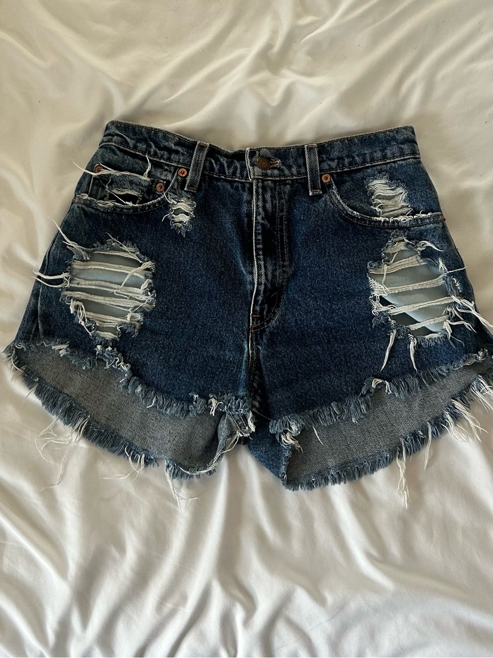 Vintage Levi's Dark Blue Distressed High-Rise Denim Shorts